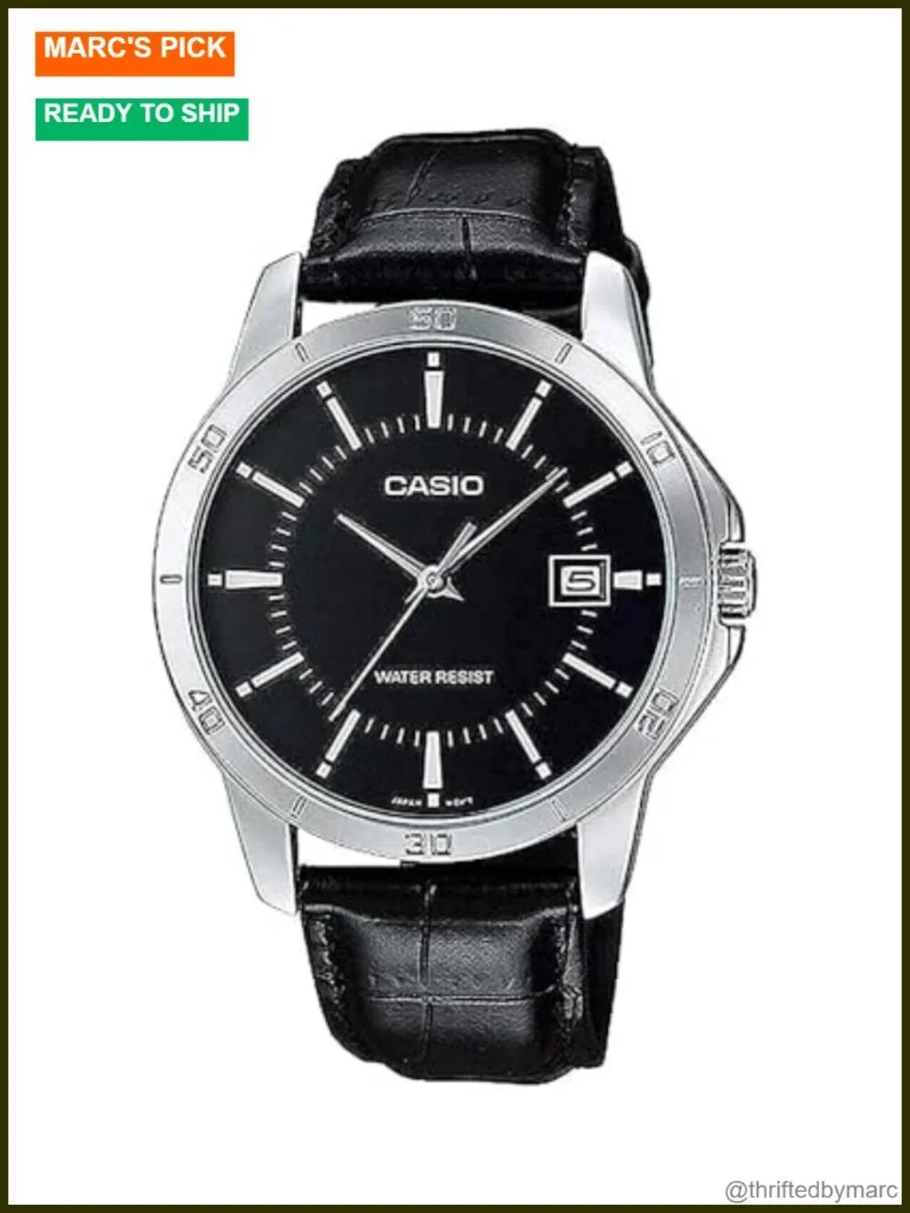Men's Stainless Steel Leather Band Quartz Date Watch